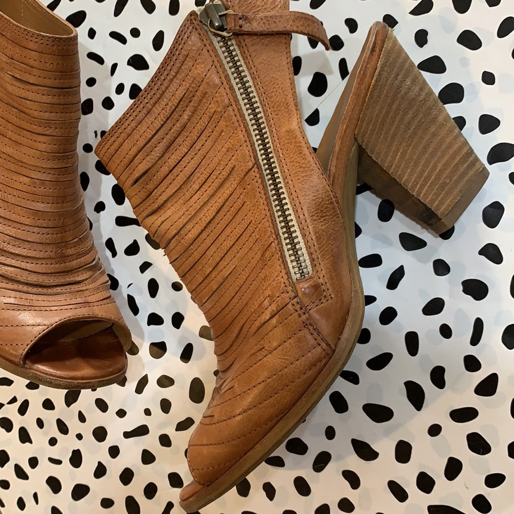 Paul Green Leather Ankle Peep Toe Booties - Picture 2 of 7